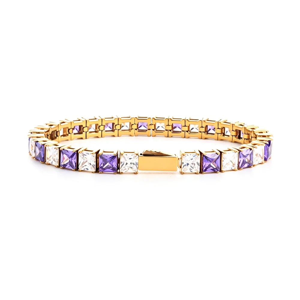 Polished 316 Stainless Steel Square CZ Link Tennis Bracelet