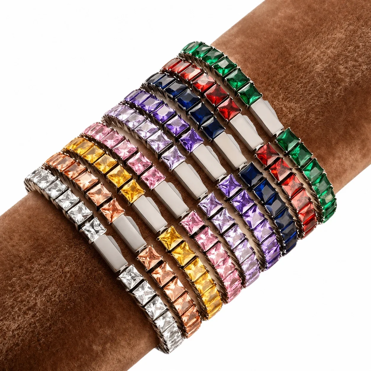 Graphic 316 Stainless Steel Square CZ Tennis Bracelet
