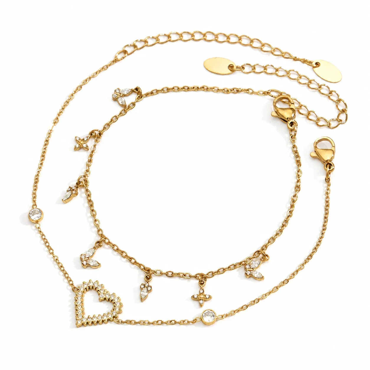 Dainty 18K Gold-Plated 316L Heart CZ Cable Jewelry Set