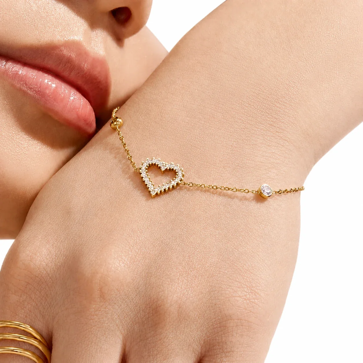 Dainty 18K Gold-Plated 316L Heart CZ Cable Jewelry Set