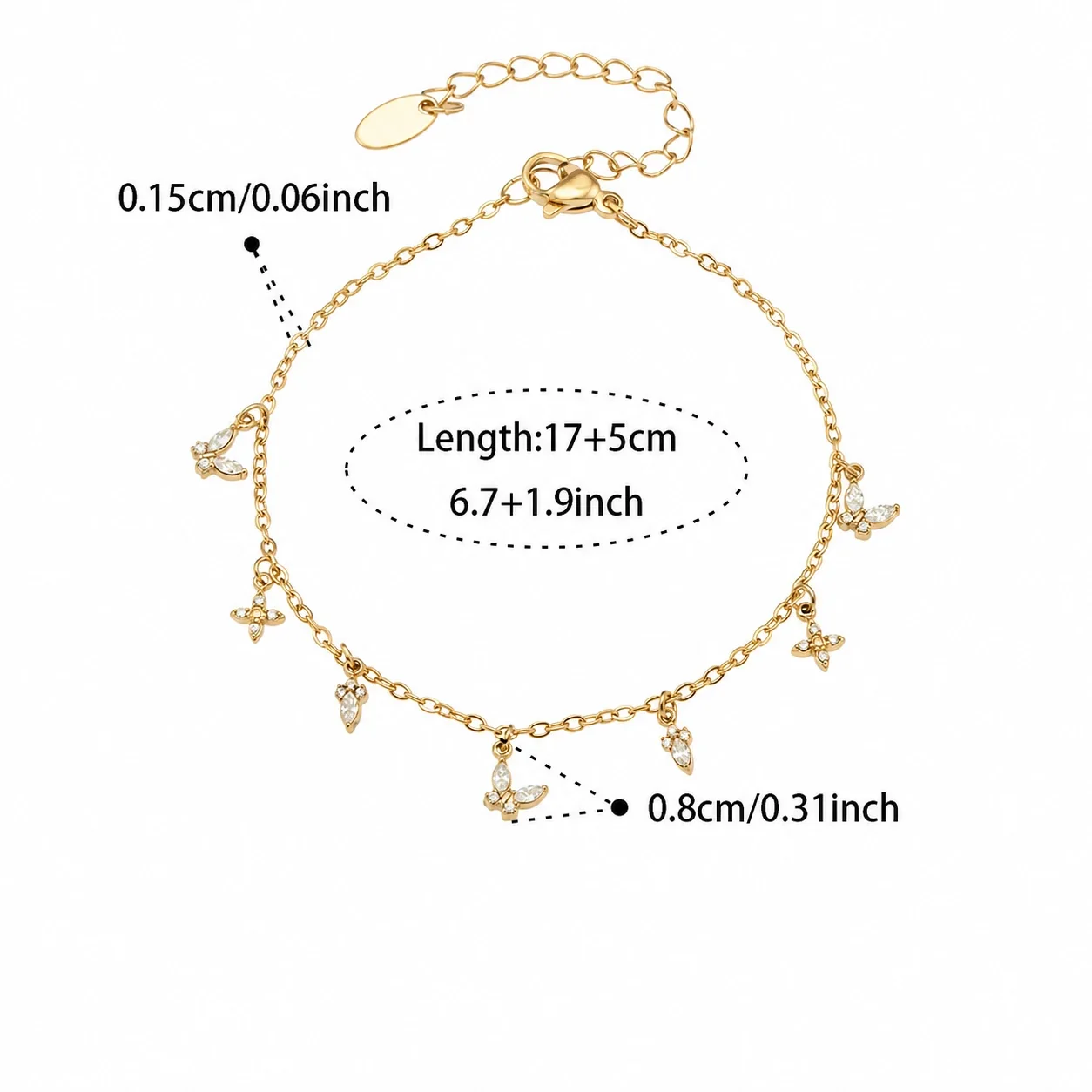 Dainty 18K Gold-Plated 316L Heart CZ Cable Jewelry Set - Gold Teardrop CZ 17+5 cm