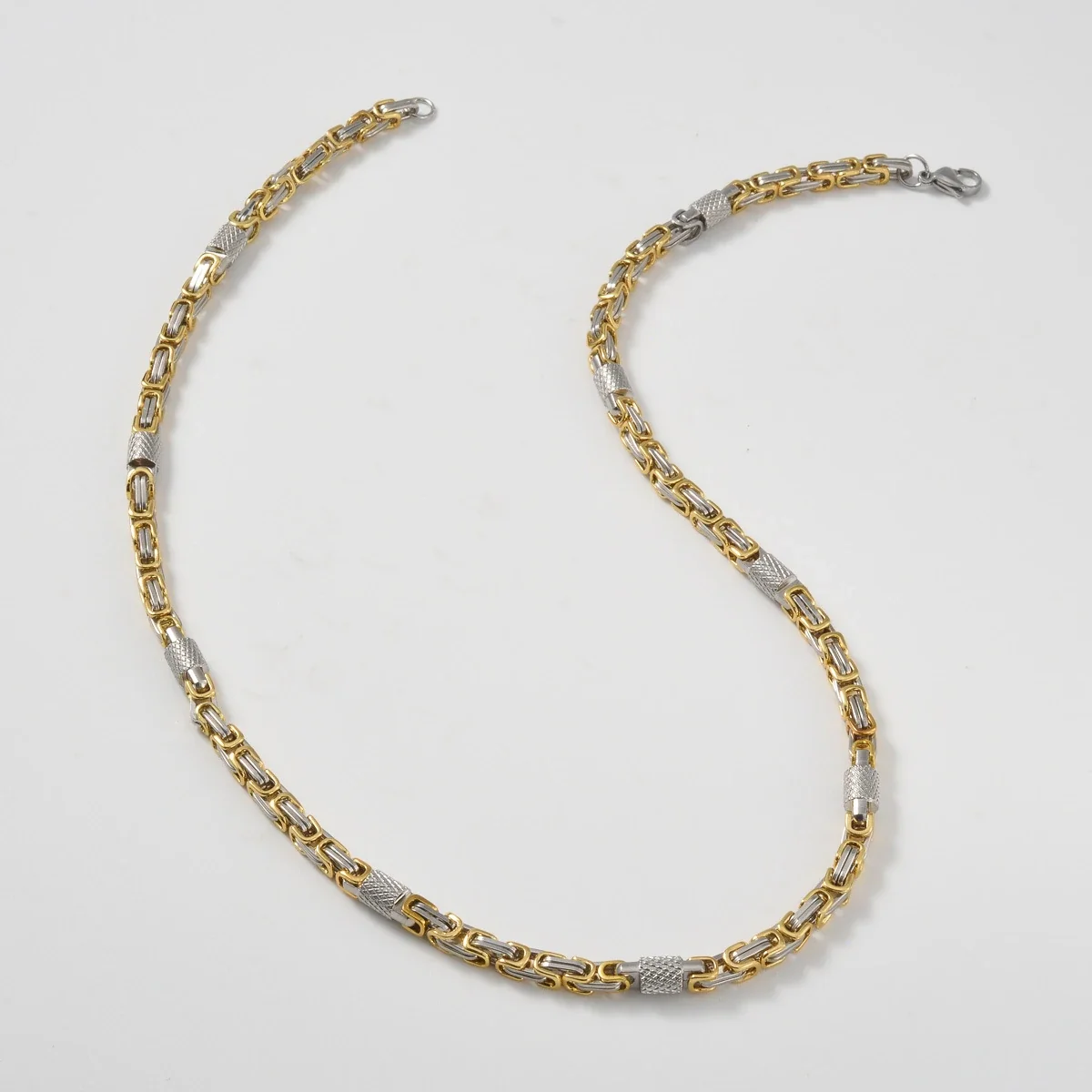 Byzantine Chain Necklace with Textured Stations, Stainless Steel