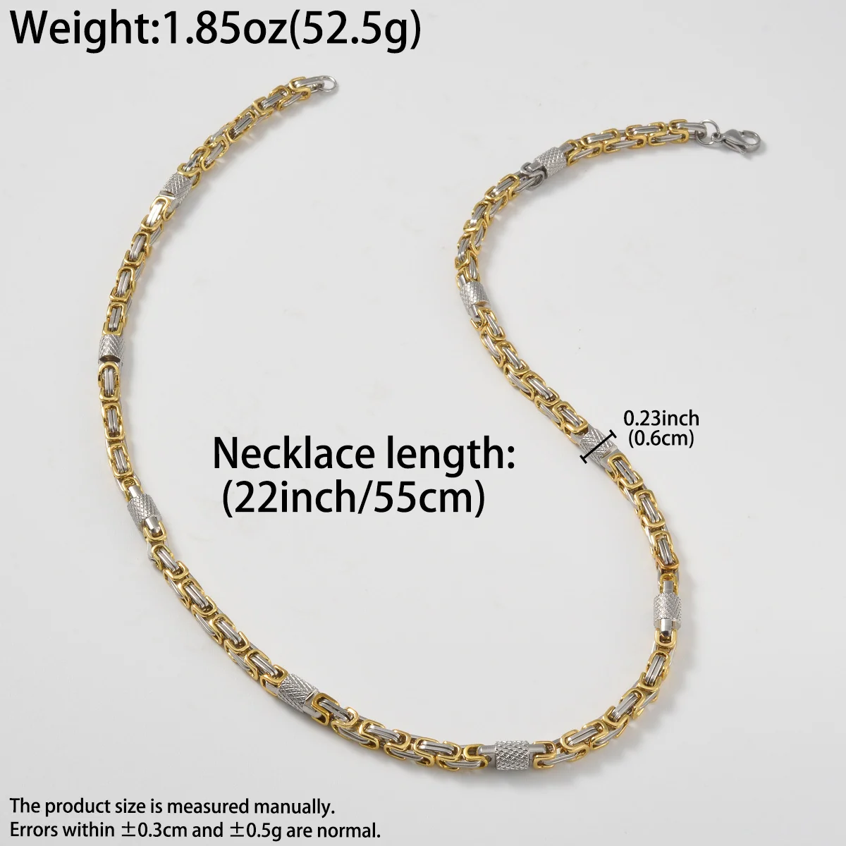 Byzantine Chain Necklace with Textured Stations, Stainless Steel - Dimensions