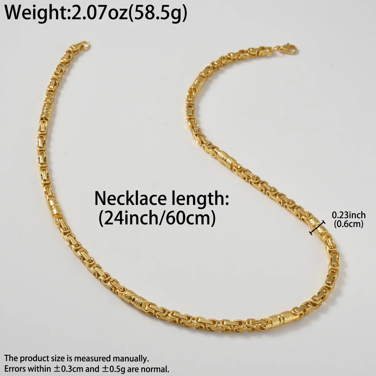Byzantine Chain Necklace with Textured Stations, Stainless Steel - Dimensions