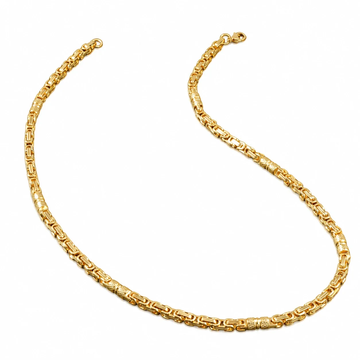 Byzantine Chain Necklace with Textured Stations, Stainless Steel - Two-Tone