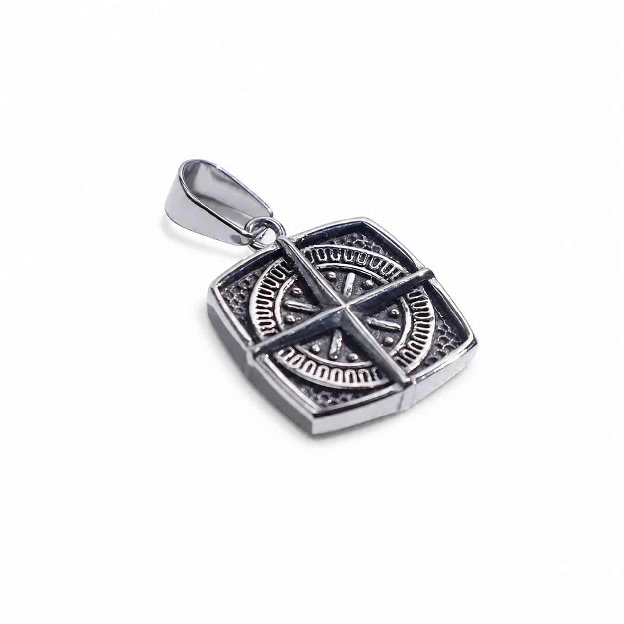 Angular 316 Stainless Steel Compass Pendant - Silver
