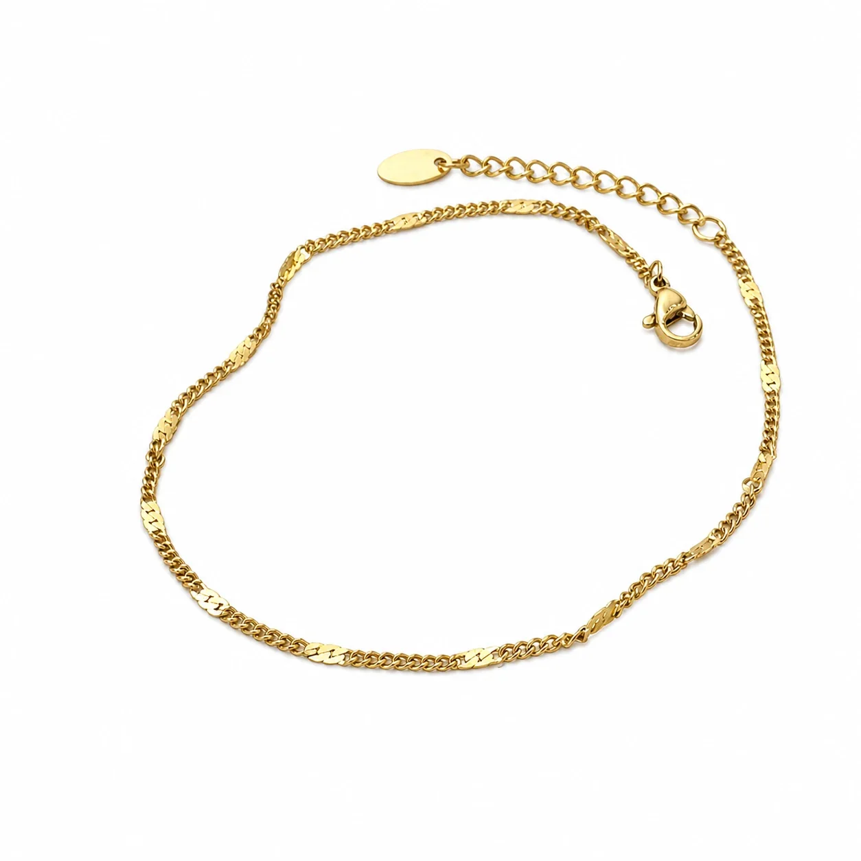Sleek Gold-Plated Flat Curb Chain Bracelet