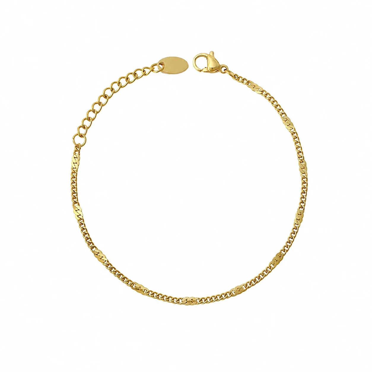 Sleek Gold-Plated Flat Curb Chain Bracelet - Gold