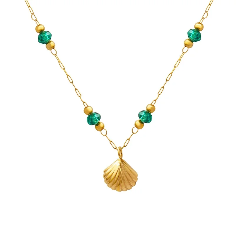 Coastal 18K Gold-Plated Scallop Green Crystal Necklace
