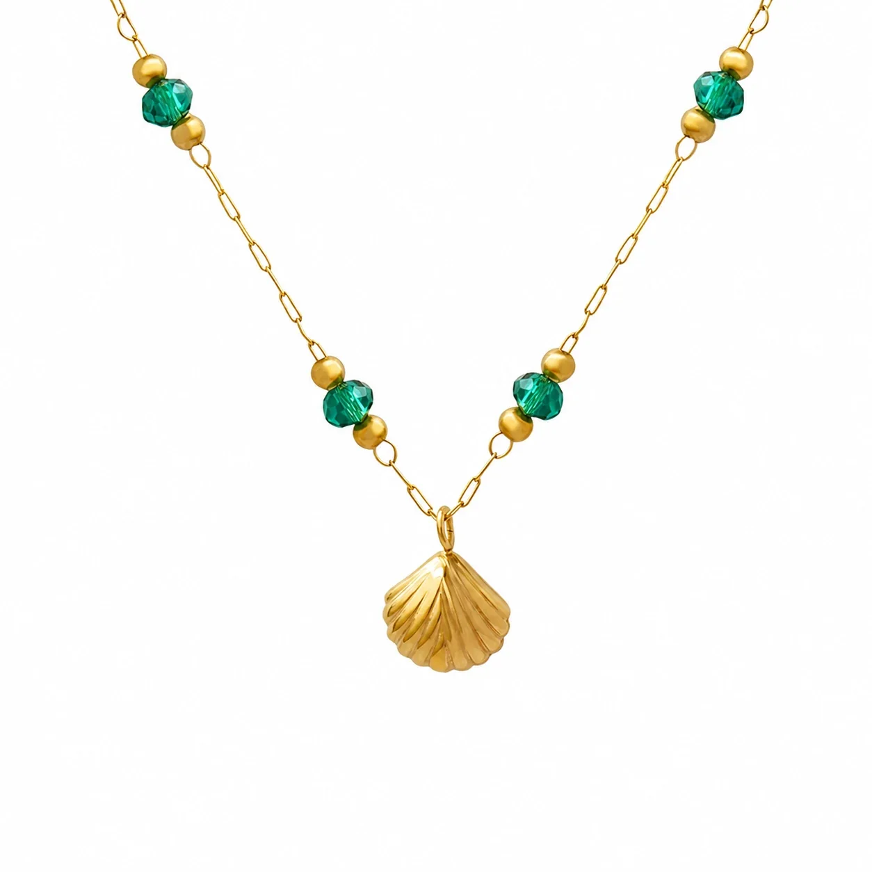 Coastal 18K Gold-Plated Scallop Green Crystal Necklace