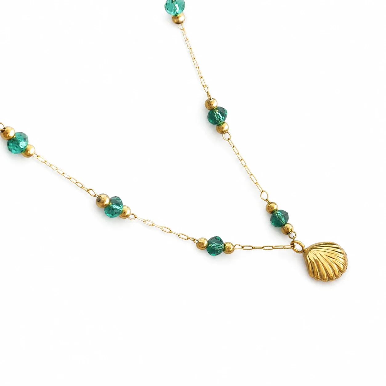 Coastal 18K Gold-Plated Scallop Green Crystal Necklace