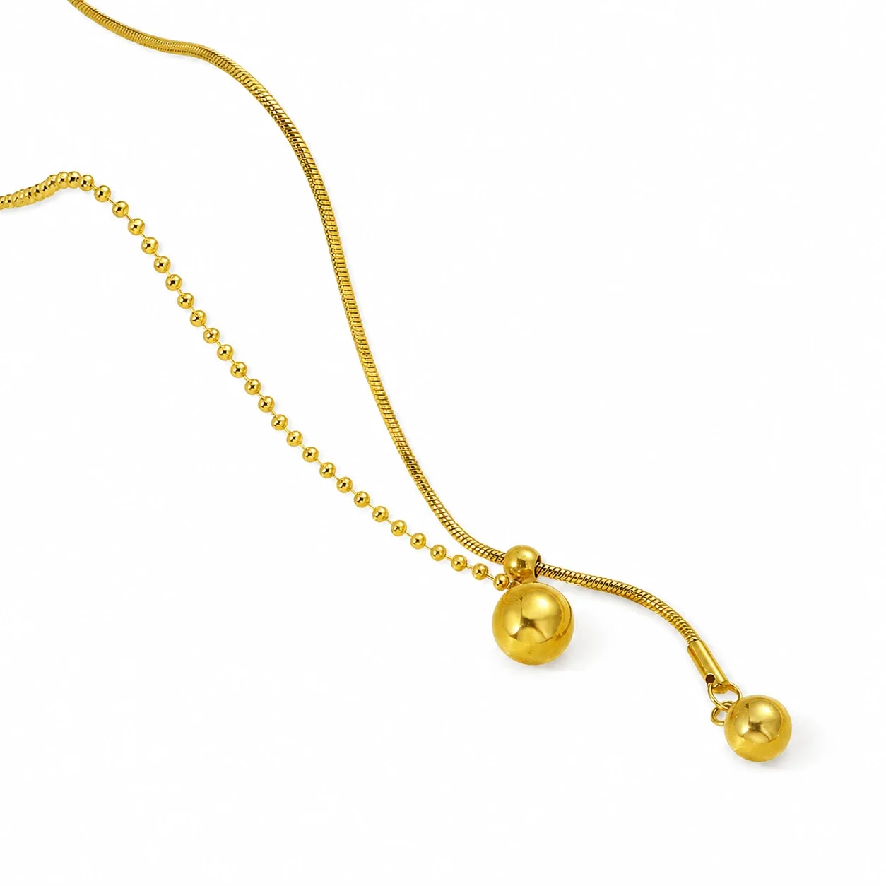 Sleek Stainless Steel Snake & Ball Lariat Necklace