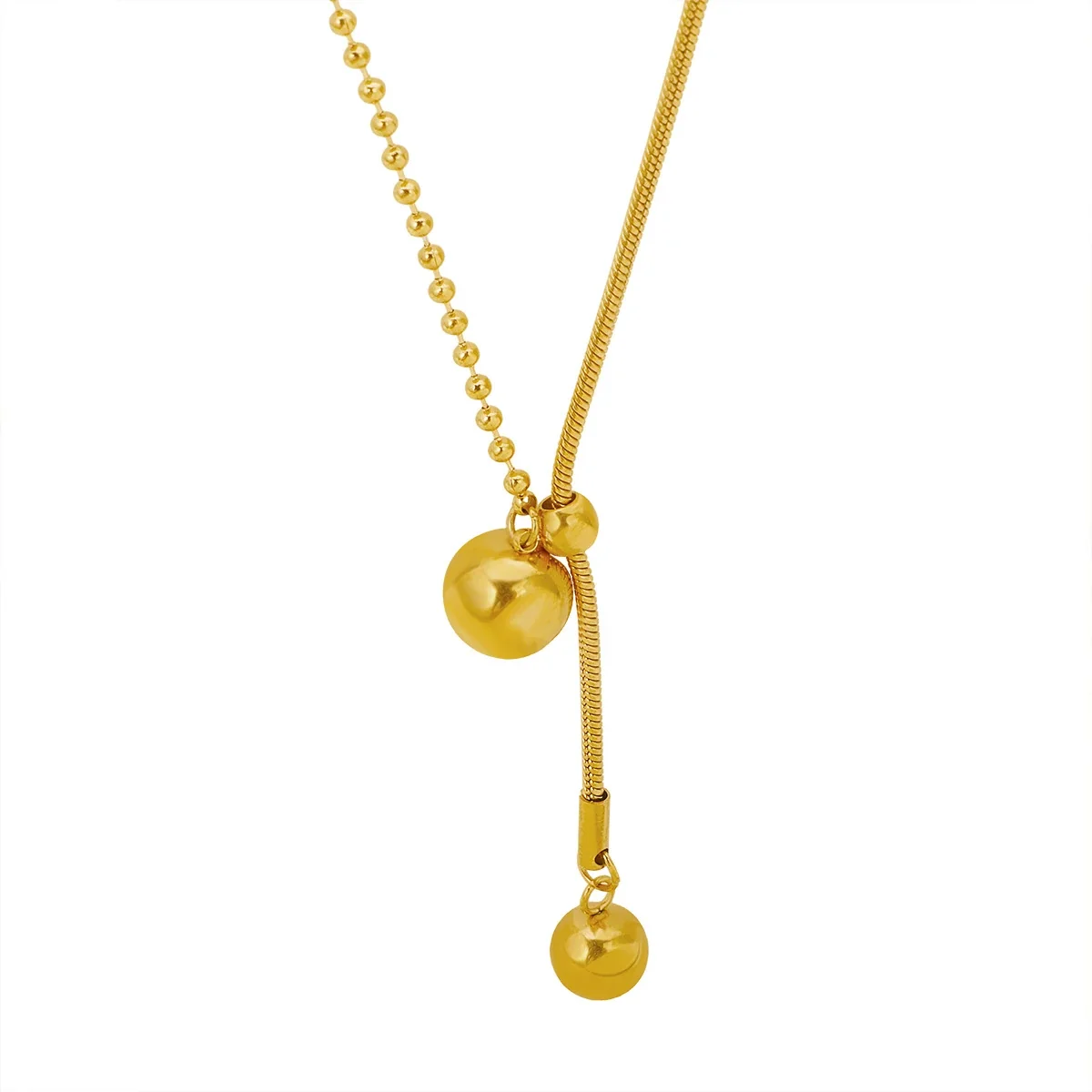 Sleek Stainless Steel Snake & Ball Lariat Necklace