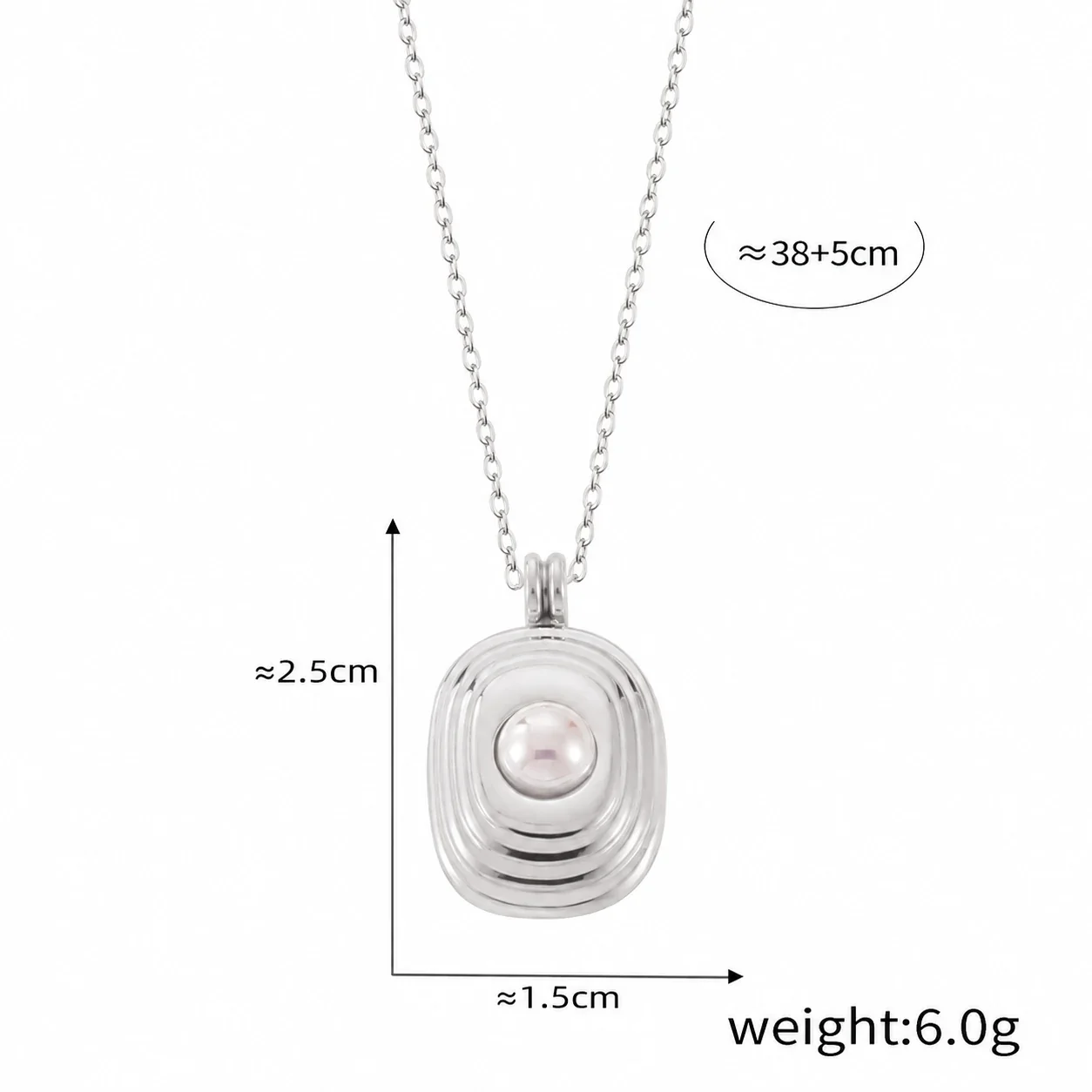 Pendant Necklace with Geometric Motifs, Gold-Plated Stainless Steel - Silver