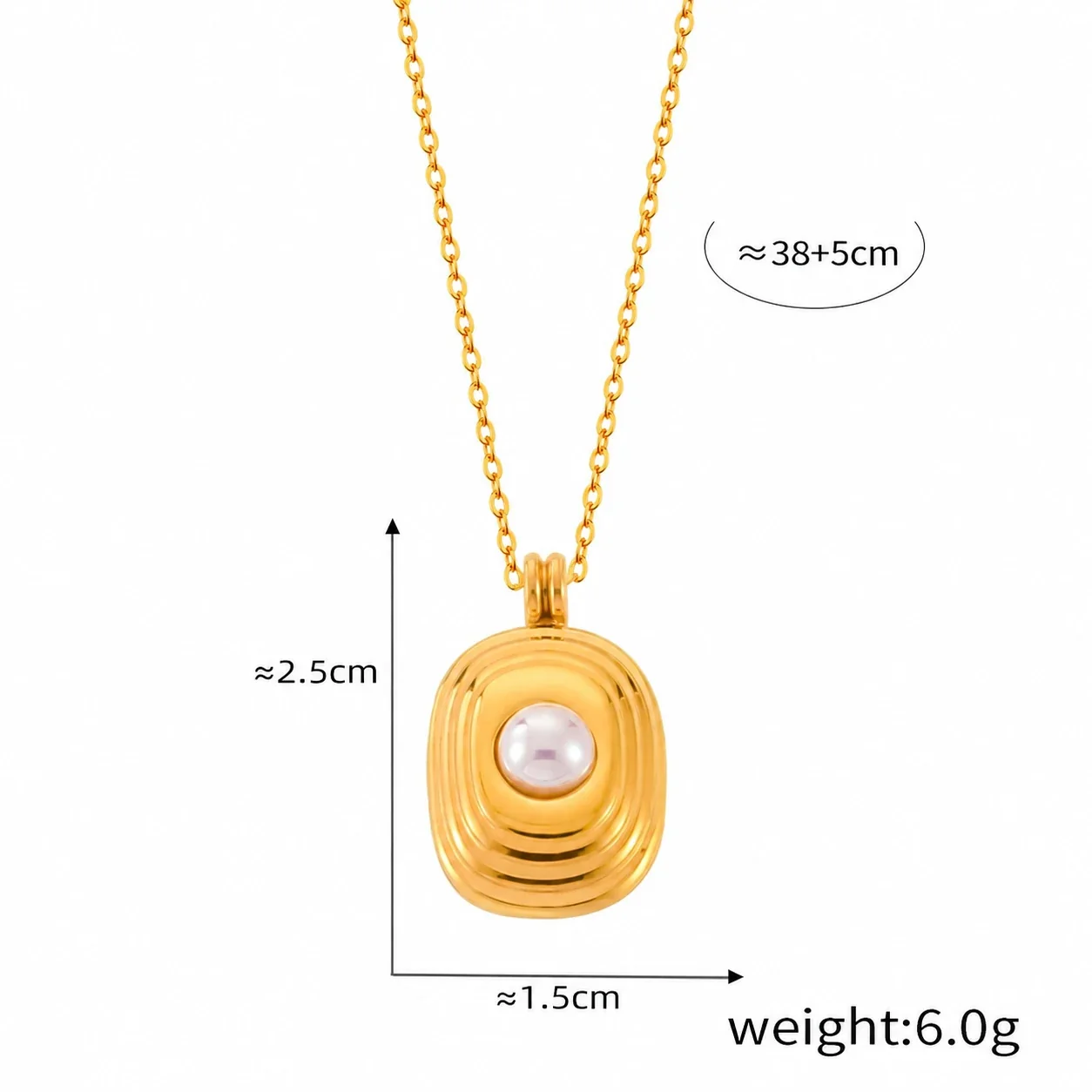 Pendant Necklace with Geometric Motifs, Gold-Plated Stainless Steel - Gold