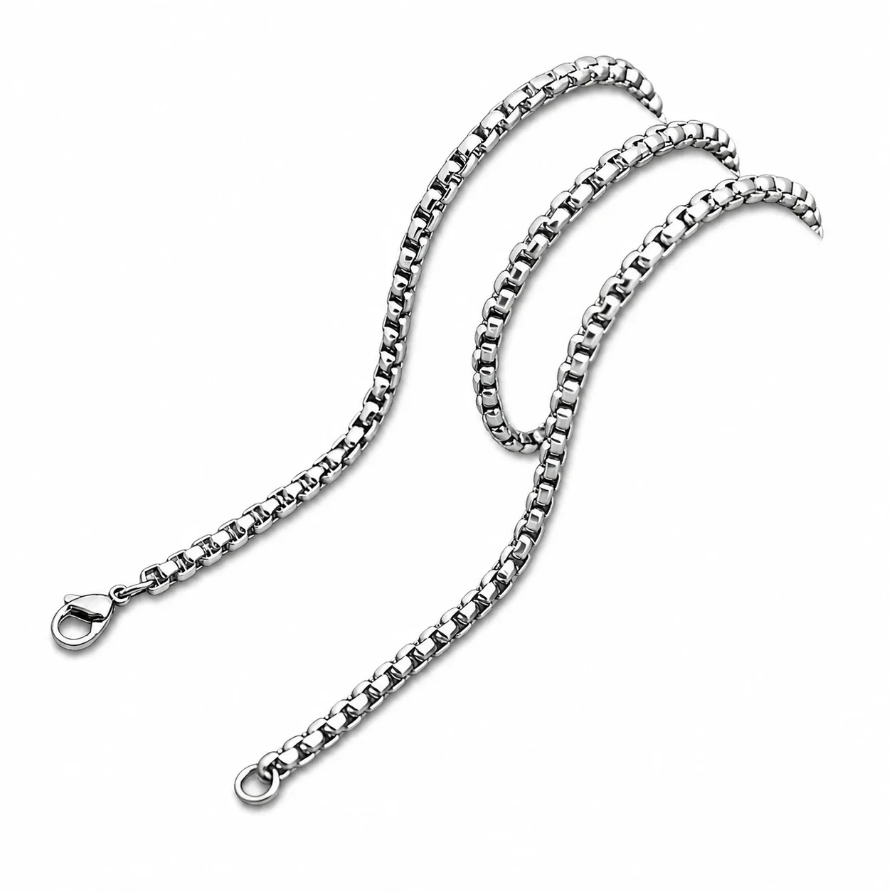 Polished Silver-Plated Box Link Lobster Clasp Chain Necklace
