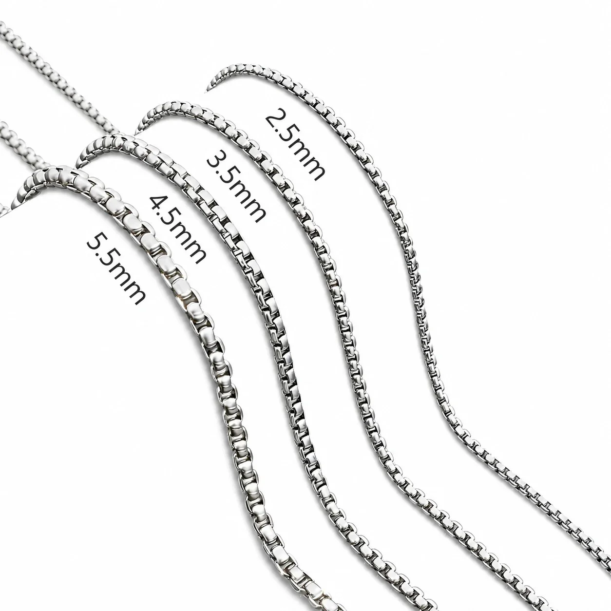 Polished Silver-Plated Box Link Lobster Clasp Chain Necklace