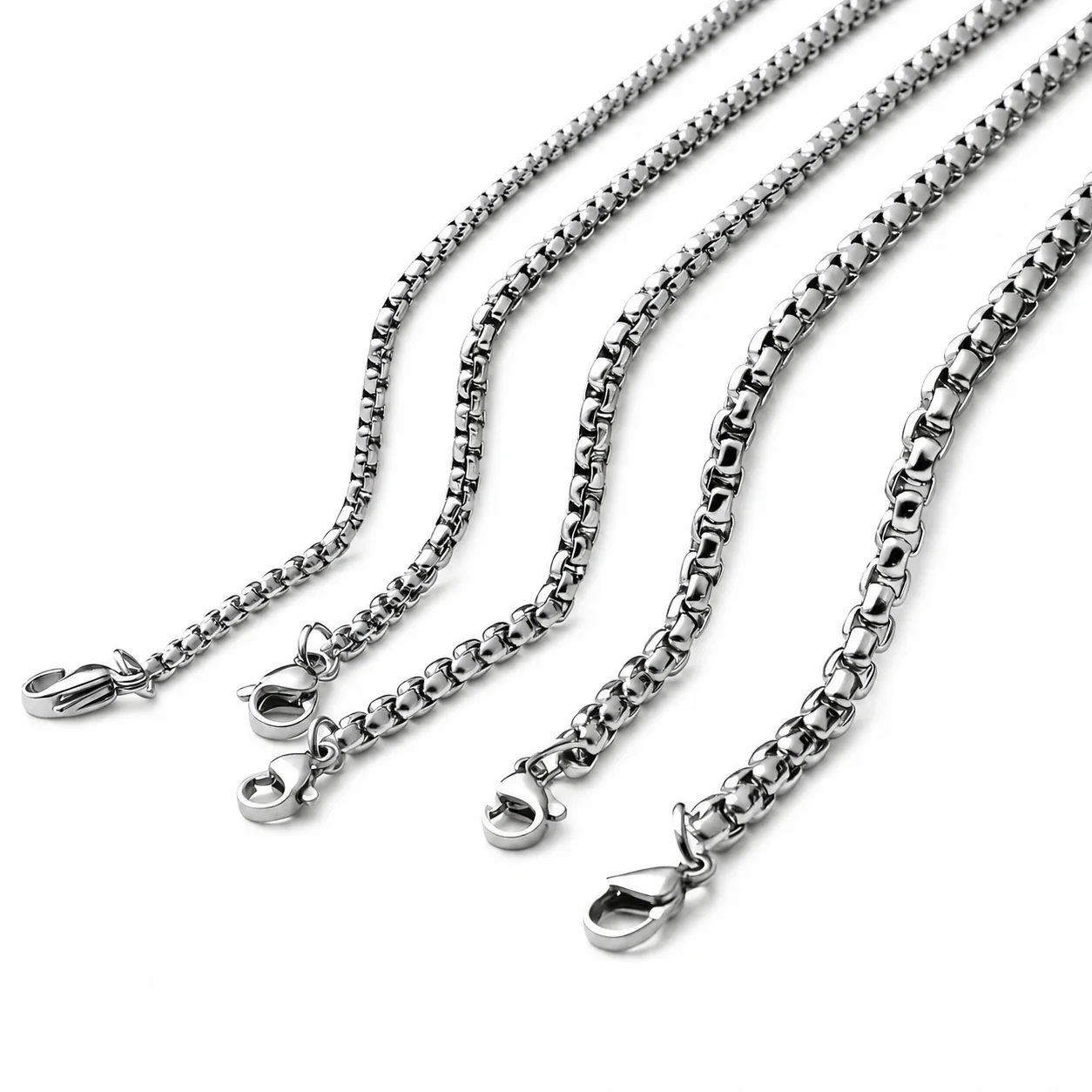 Polished Silver-Plated Box Link Lobster Clasp Chain Necklace