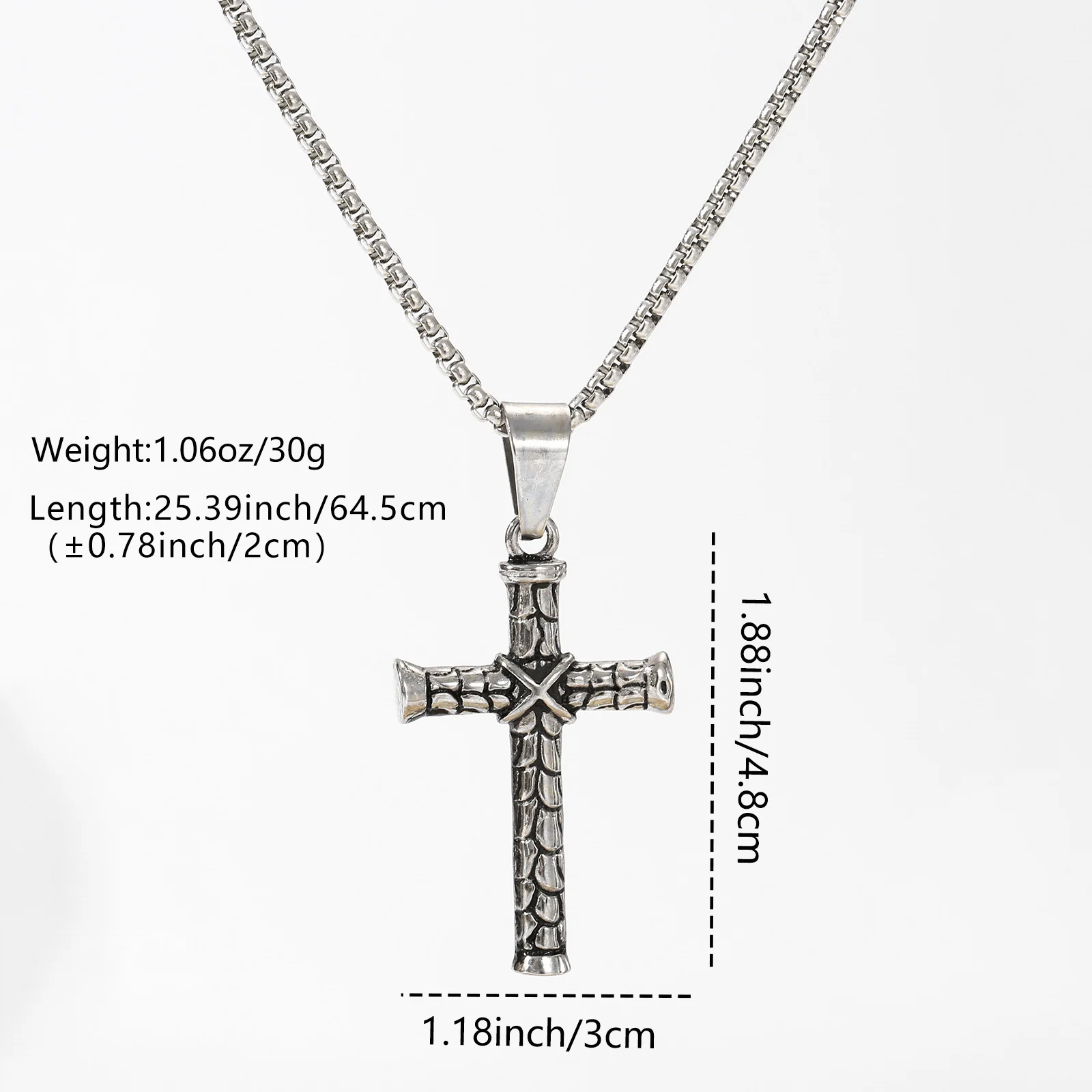 Foto del producto: Collar de Cruz con Textura de Corteza y Cadena Veneciana, Acero Inoxidable