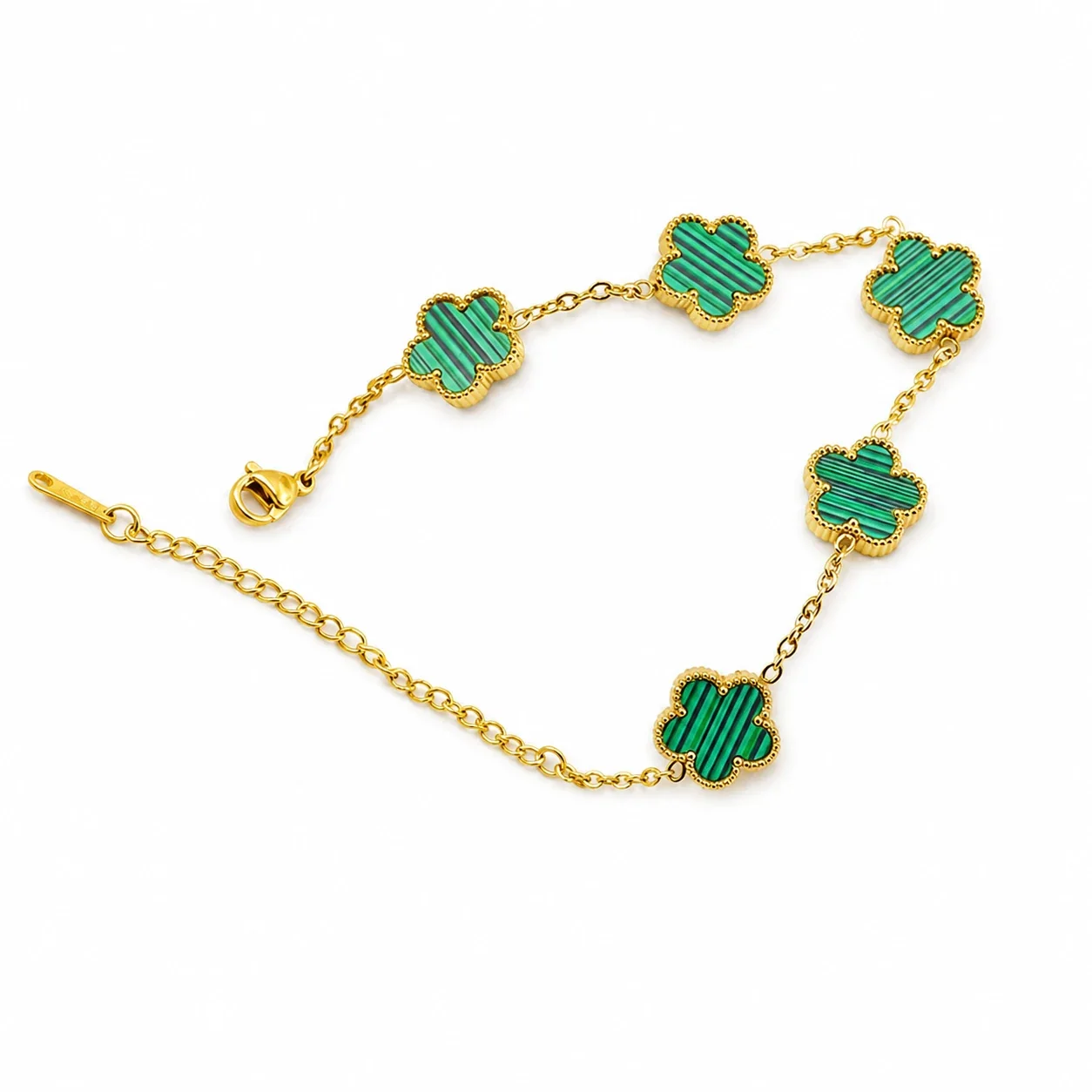Ornate 18K Gold-Plated Five Clover Bead-Edge Bracelet