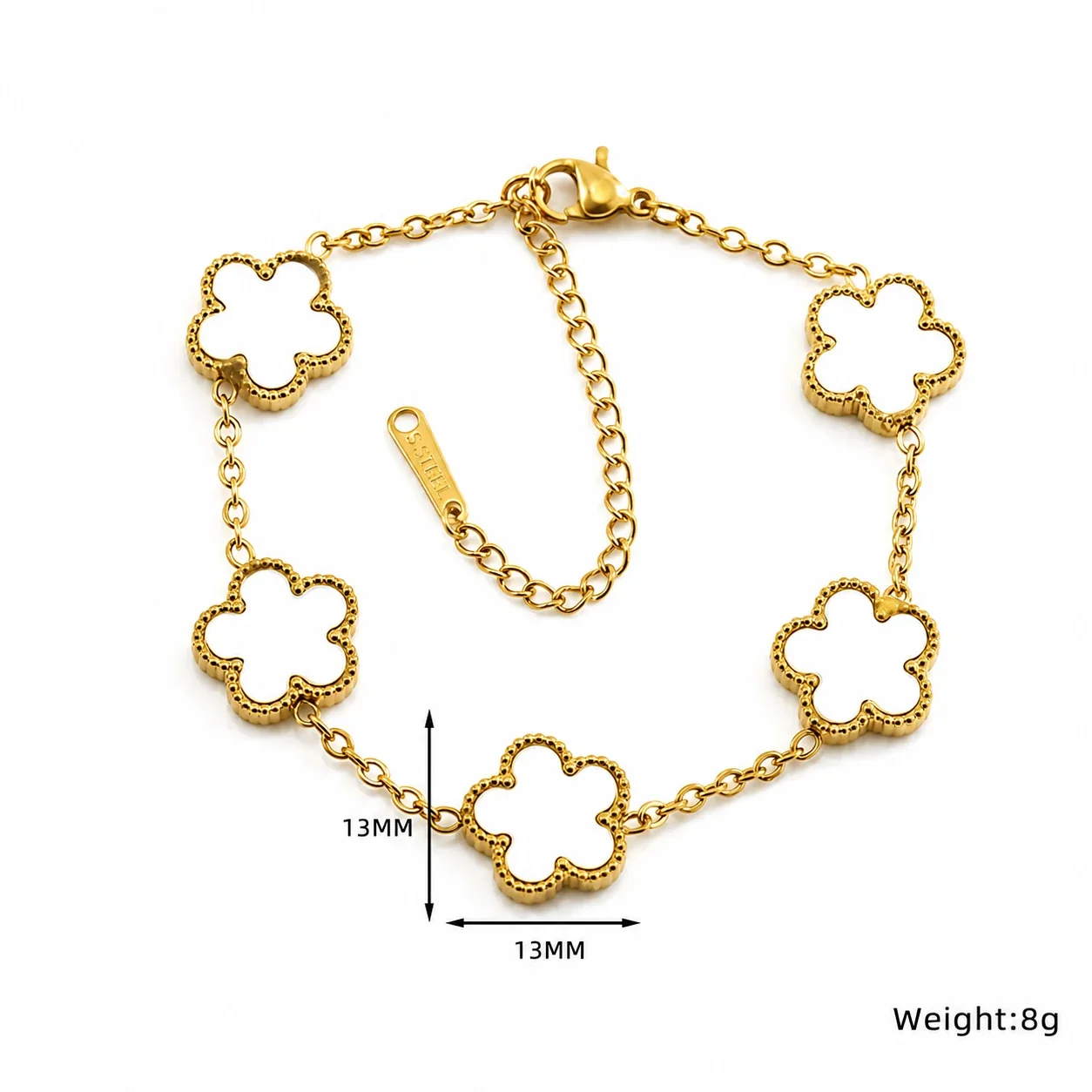 Ornate 18K Gold-Plated Five Clover Bead-Edge Bracelet