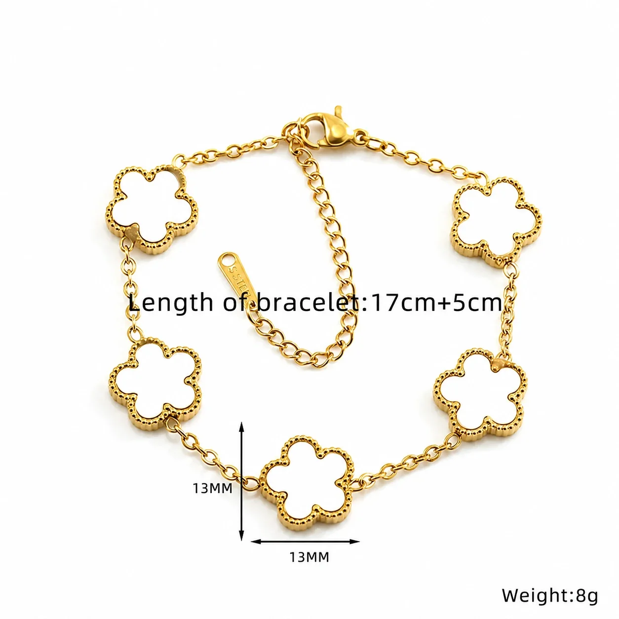Ornate 18K Gold-Plated Five Clover Bead-Edge Bracelet - Black