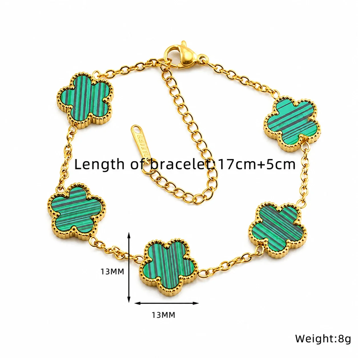 Ornate 18K Gold-Plated Five Clover Bead-Edge Bracelet - White
