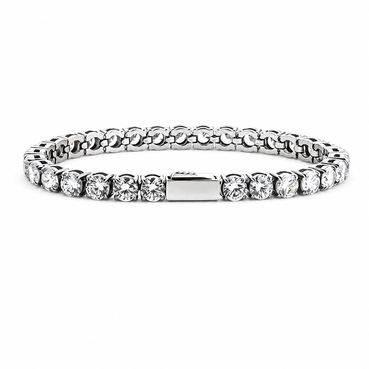Refined 316 Stainless Steel Round CZ Tennis Bracelet