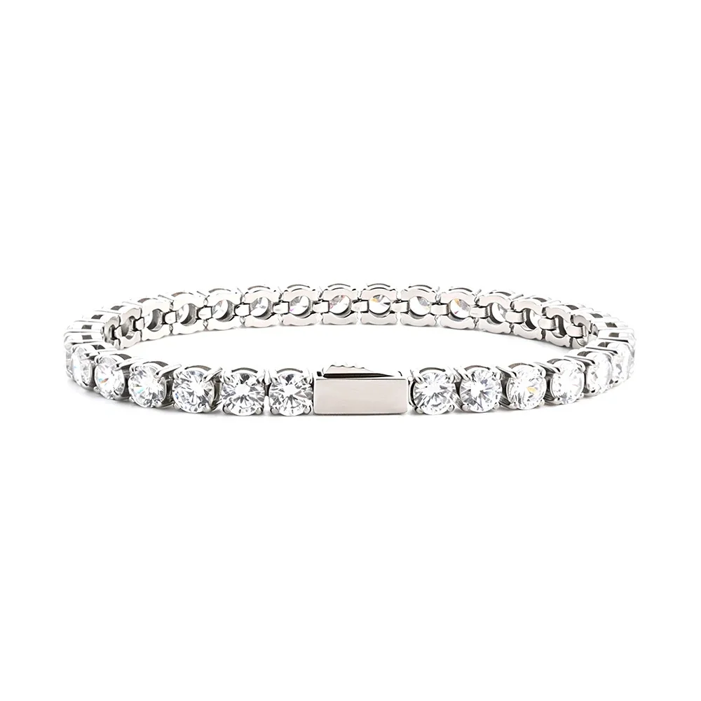 Refined 316 Stainless Steel Round CZ Tennis Bracelet