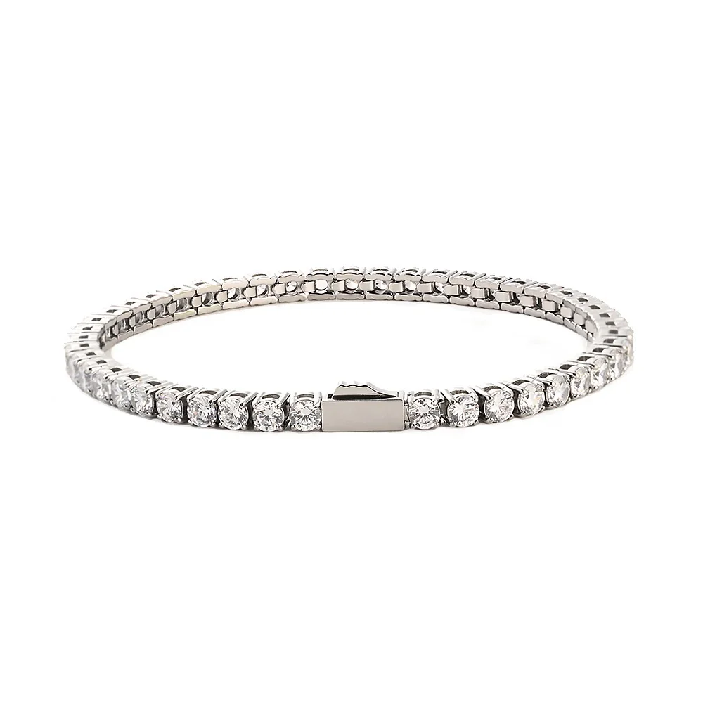 Refined 316 Stainless Steel Round CZ Tennis Bracelet - Silver mm Round White CZ