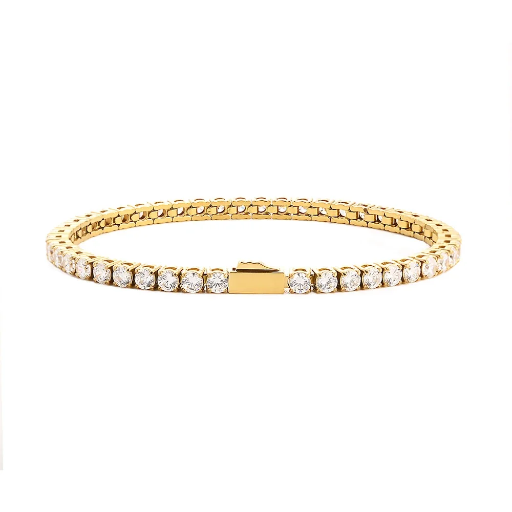 Refined 316 Stainless Steel Round CZ Tennis Bracelet - Gold mm Round White CZ