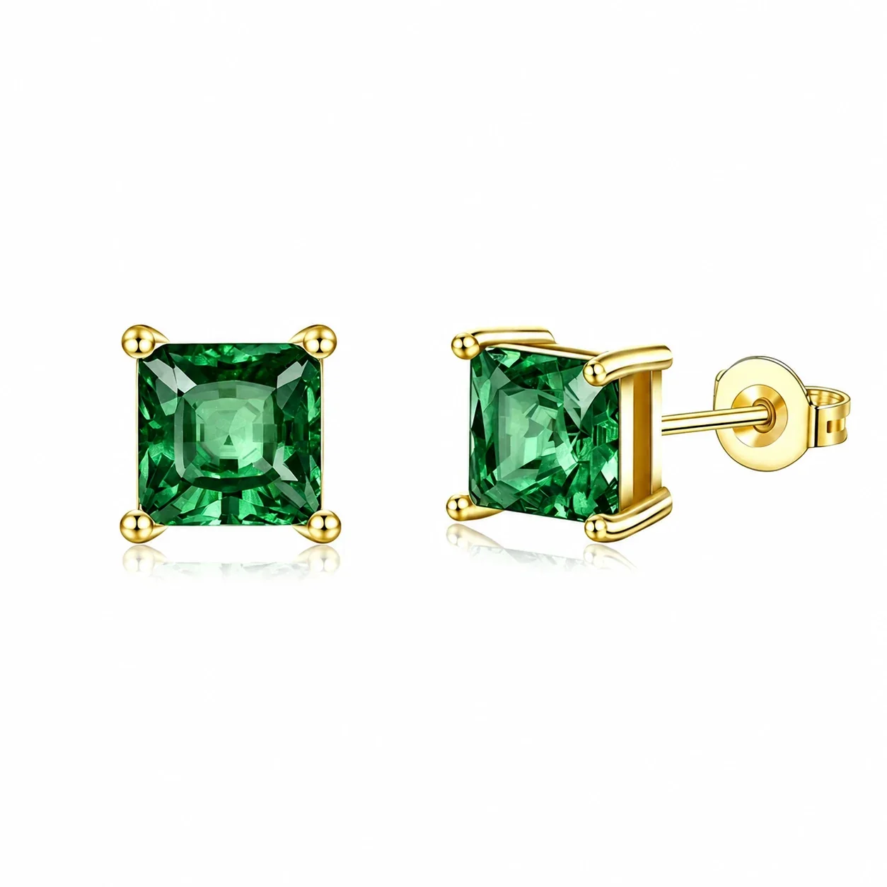 Polished 316 Stainless Steel Square CZ Stud Earrings