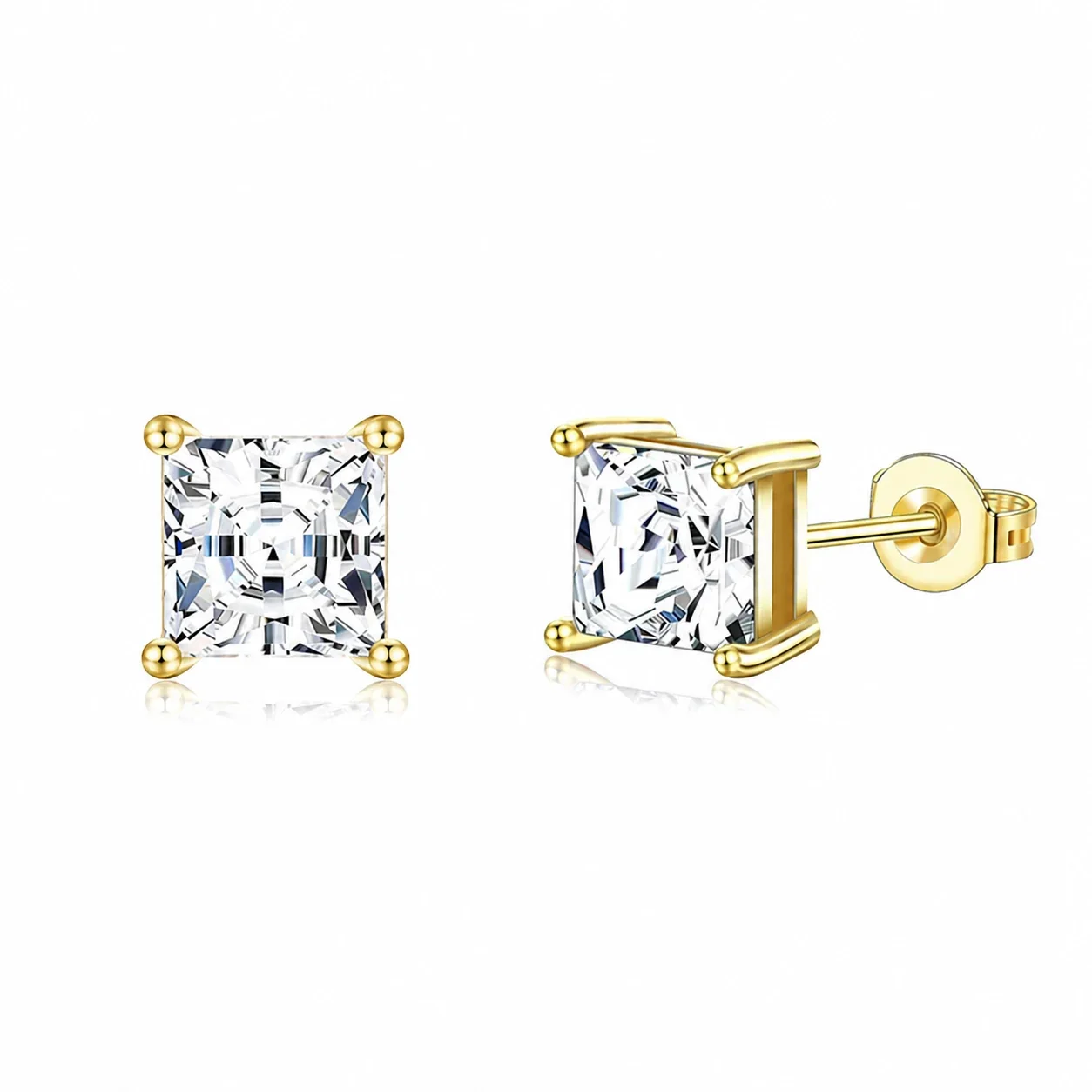 Polished 316 Stainless Steel Square CZ Stud Earrings