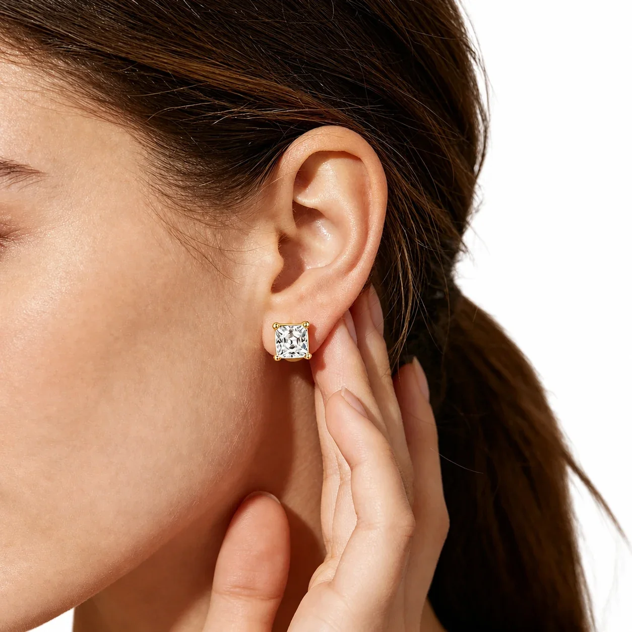 Polished 316 Stainless Steel Square CZ Stud Earrings