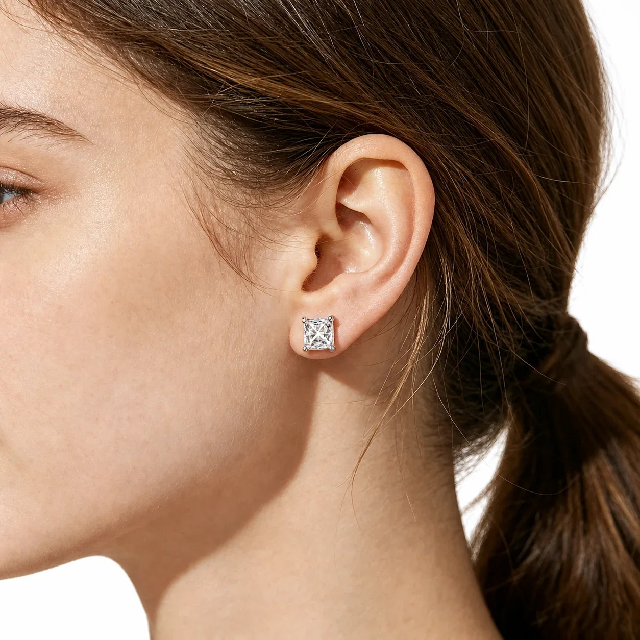 Polished 316 Stainless Steel Square CZ Stud Earrings