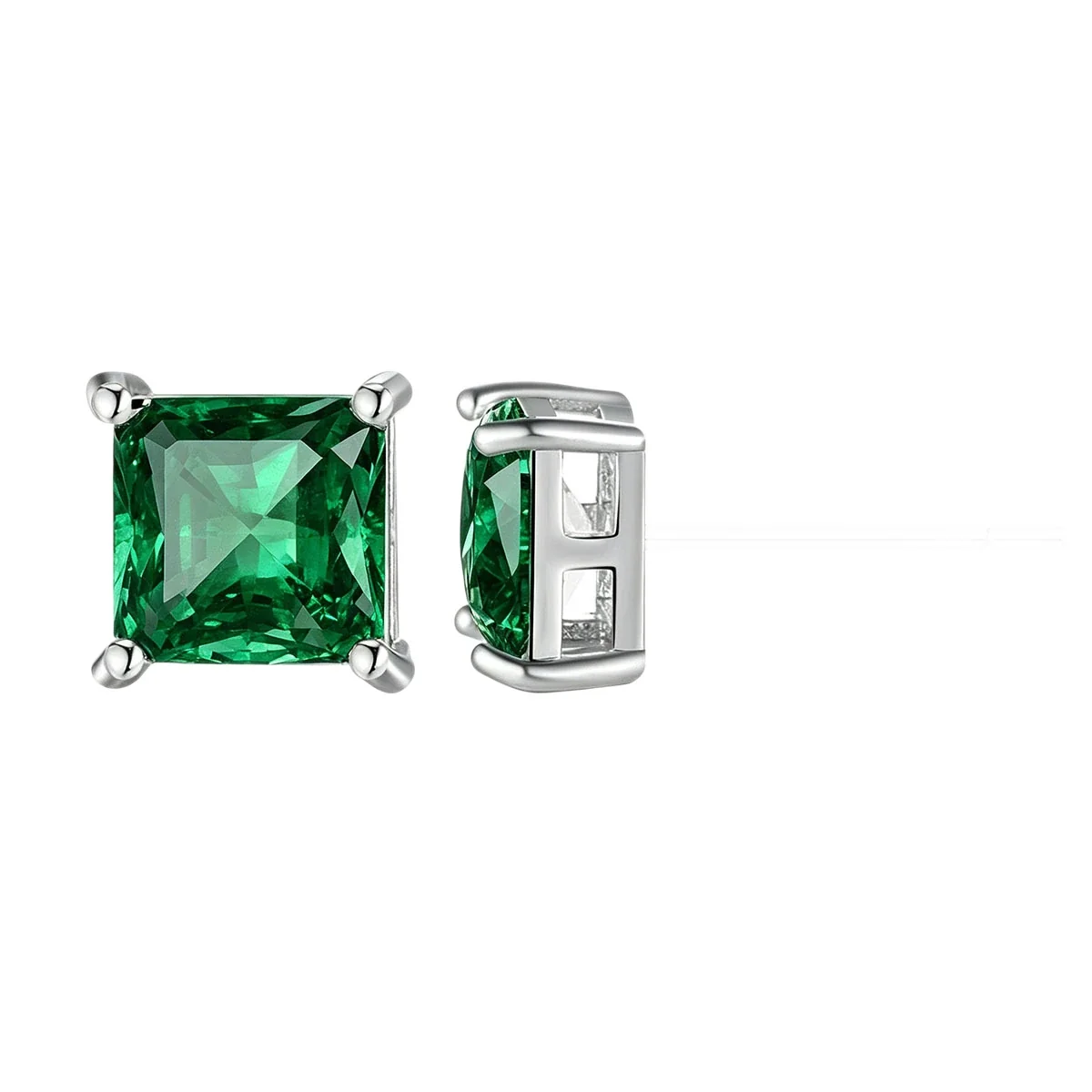 Polished 316 Stainless Steel Square CZ Stud Earrings