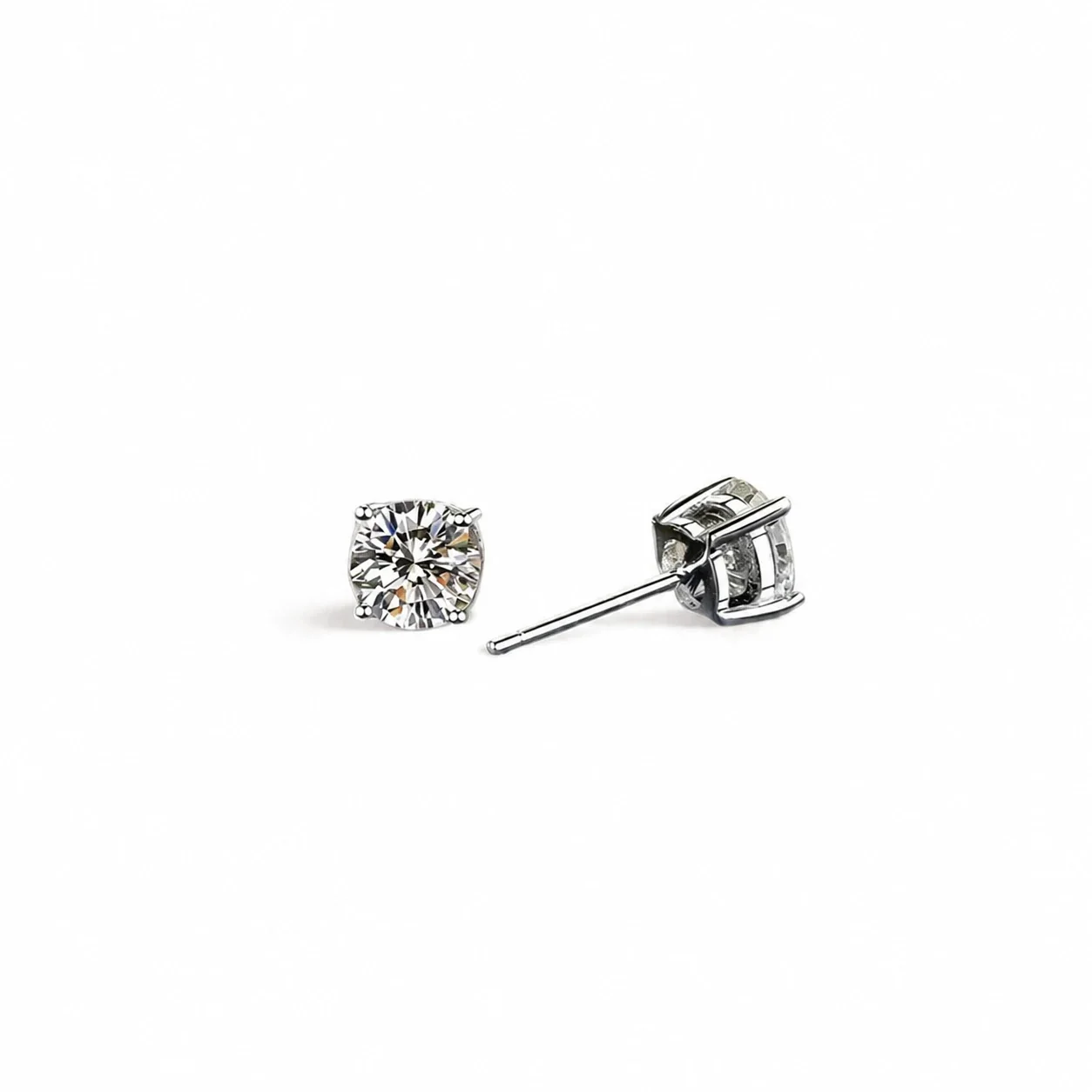 Brilliant 316 Stainless Steel Round Four-Prong Stud Earrings