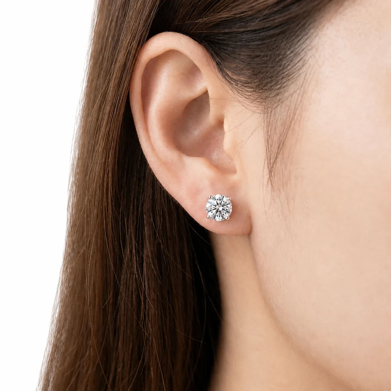 Brilliant 316 Stainless Steel Round Four-Prong Stud Earrings