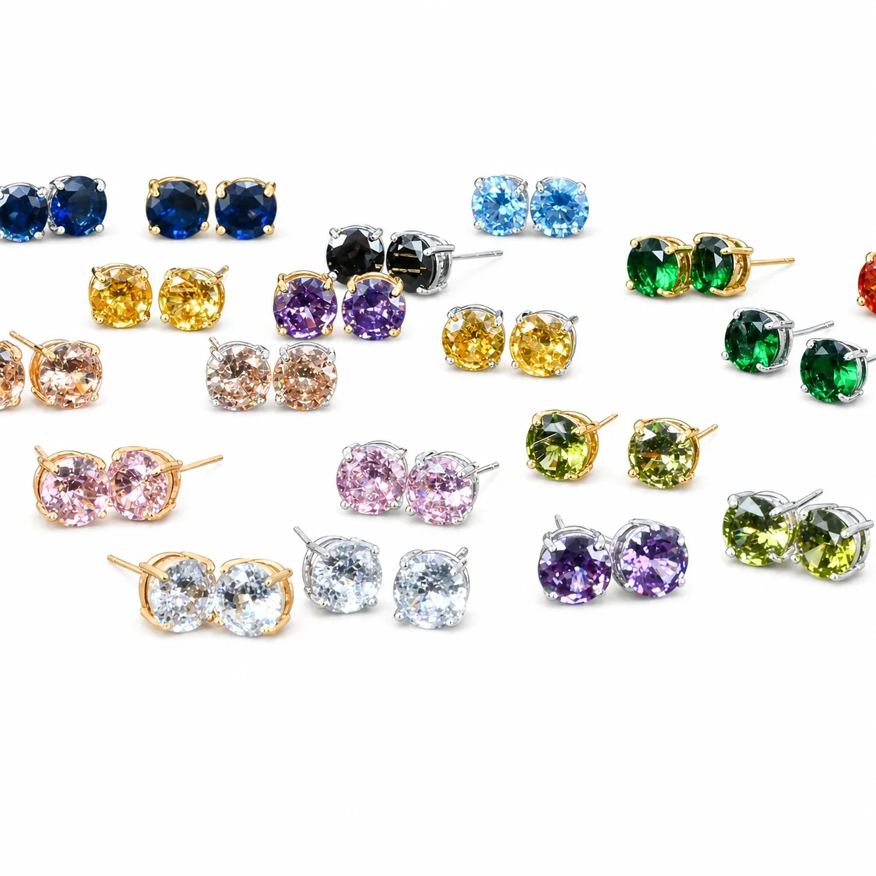 Brilliant 316 Stainless Steel Round Four-Prong Stud Earrings