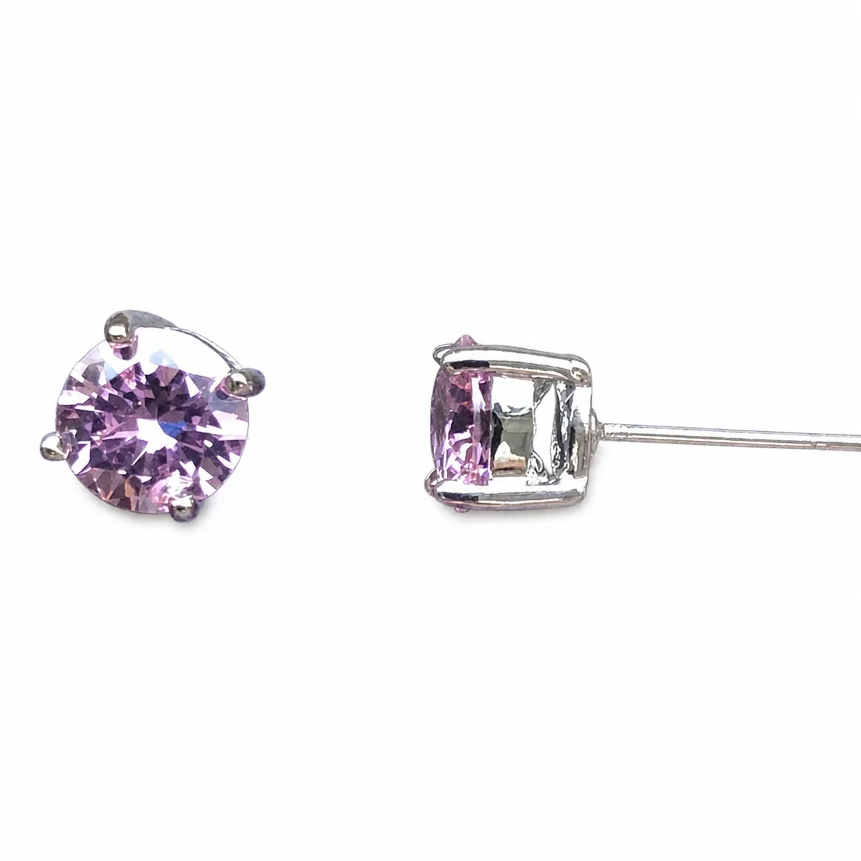Brilliant 316 Stainless Steel Round Four-Prong Stud Earrings - Silver Light Purple CZ