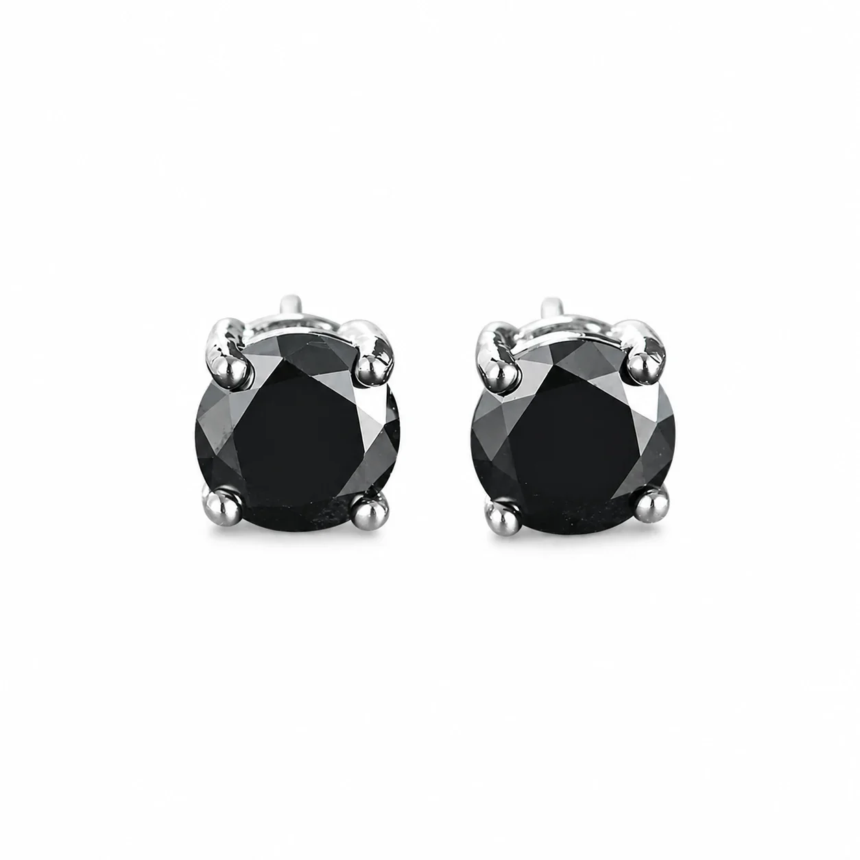 Brilliant 316 Stainless Steel Round Four-Prong Stud Earrings - Silver Black CZ