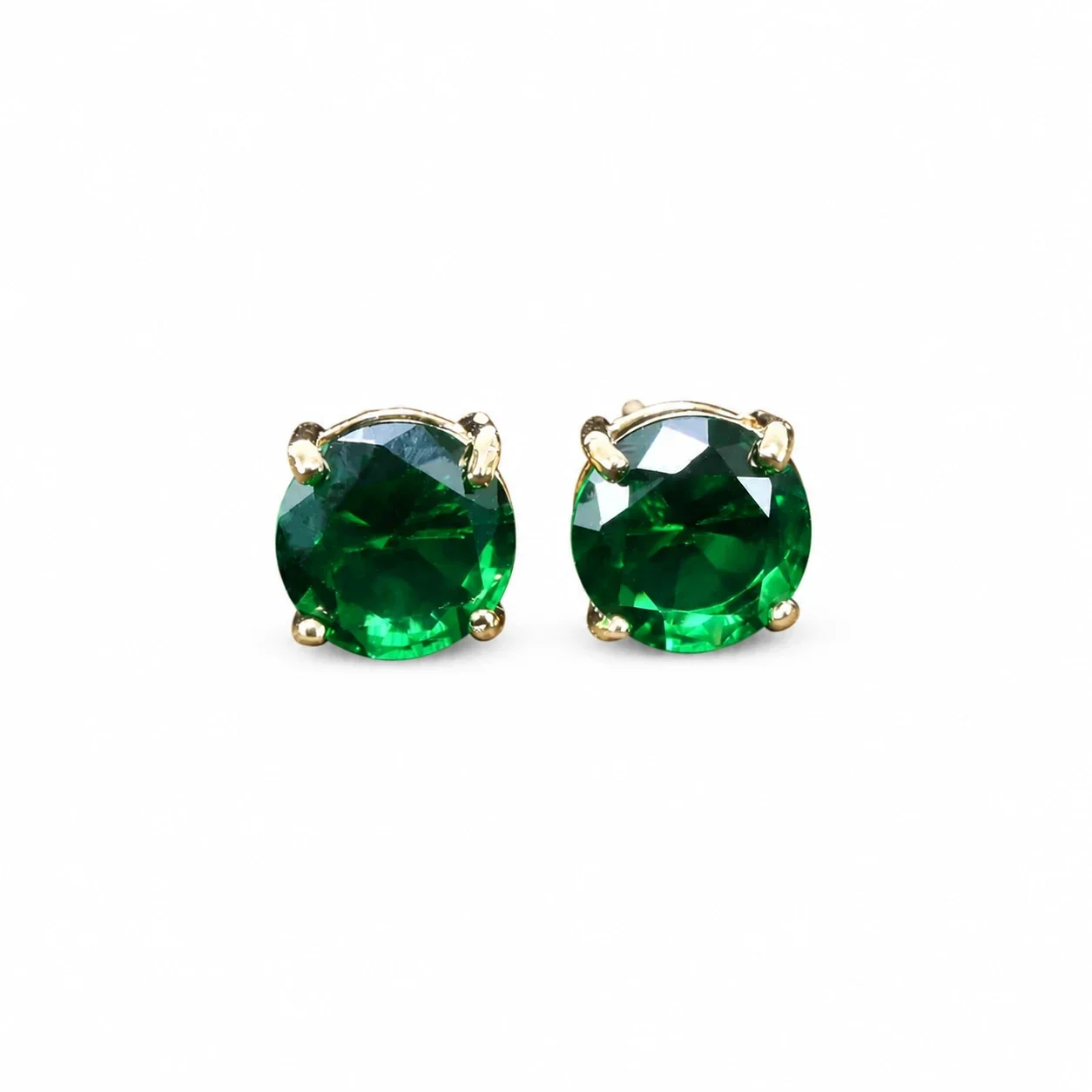 Brilliant 316 Stainless Steel Round Four-Prong Stud Earrings - Silver Emerald Green CZ