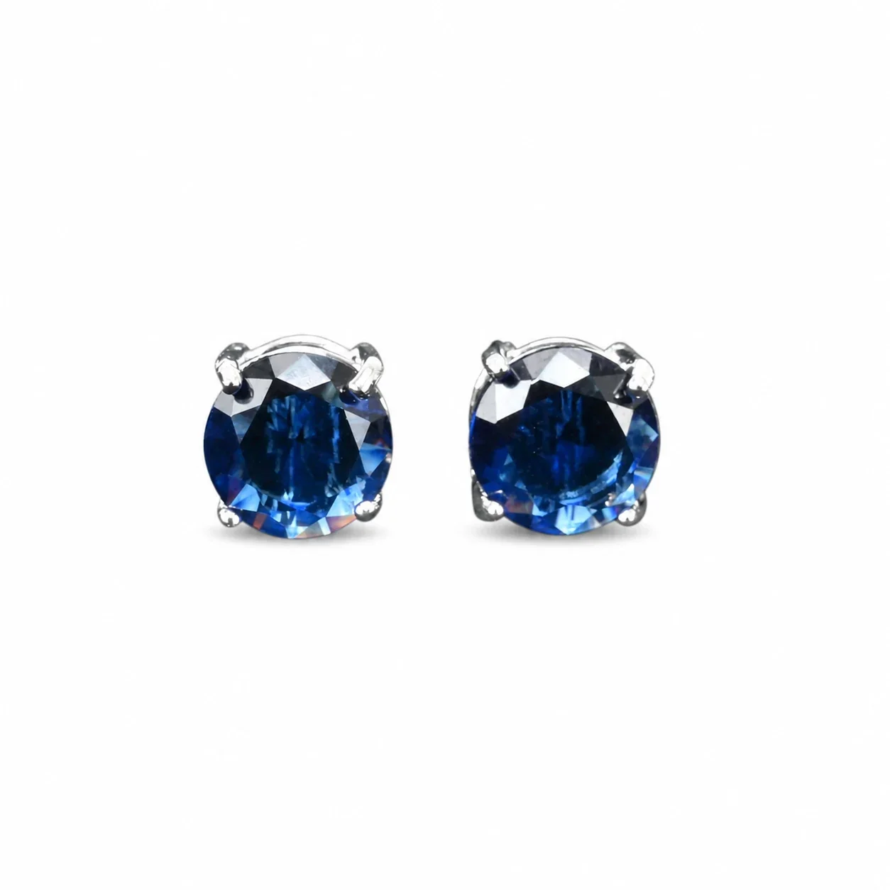 Brilliant 316 Stainless Steel Round Four-Prong Stud Earrings - Silver Deep Blue CZ