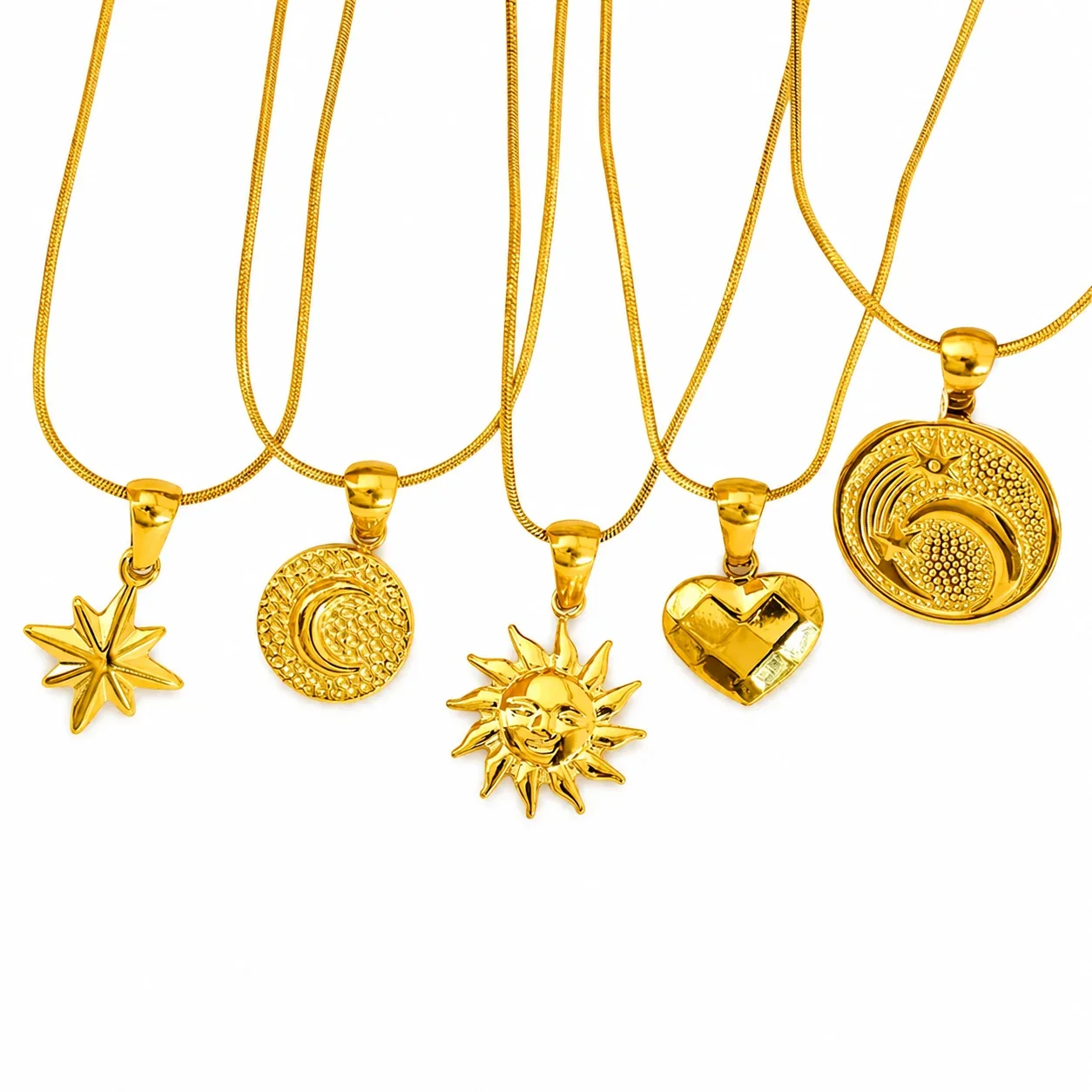 Himmlische 18K vergoldete Schlangenkette mit Sonne, Mond und Sternen