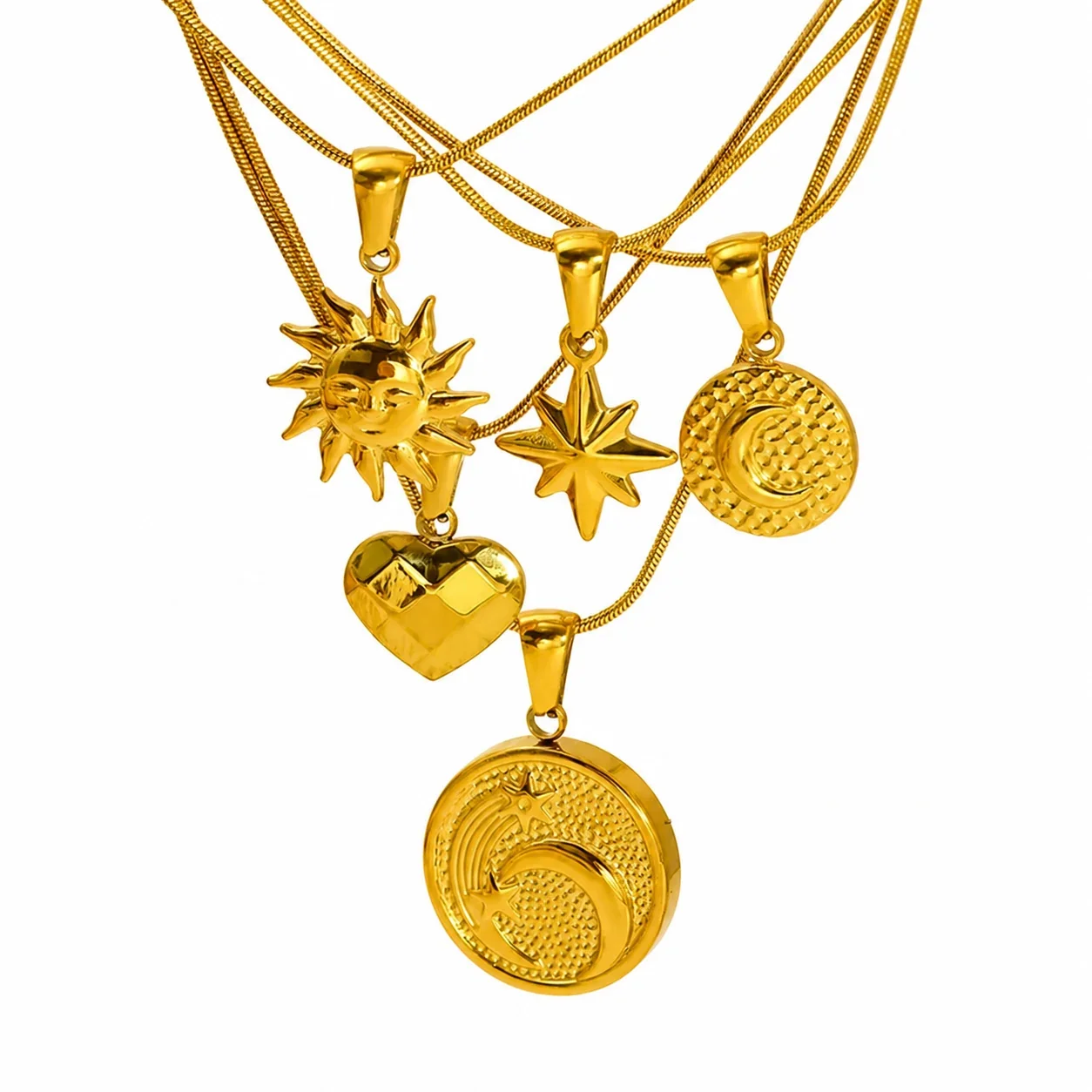Celestial 18K Gold-Plated Sun Moon Snake Chain Necklace