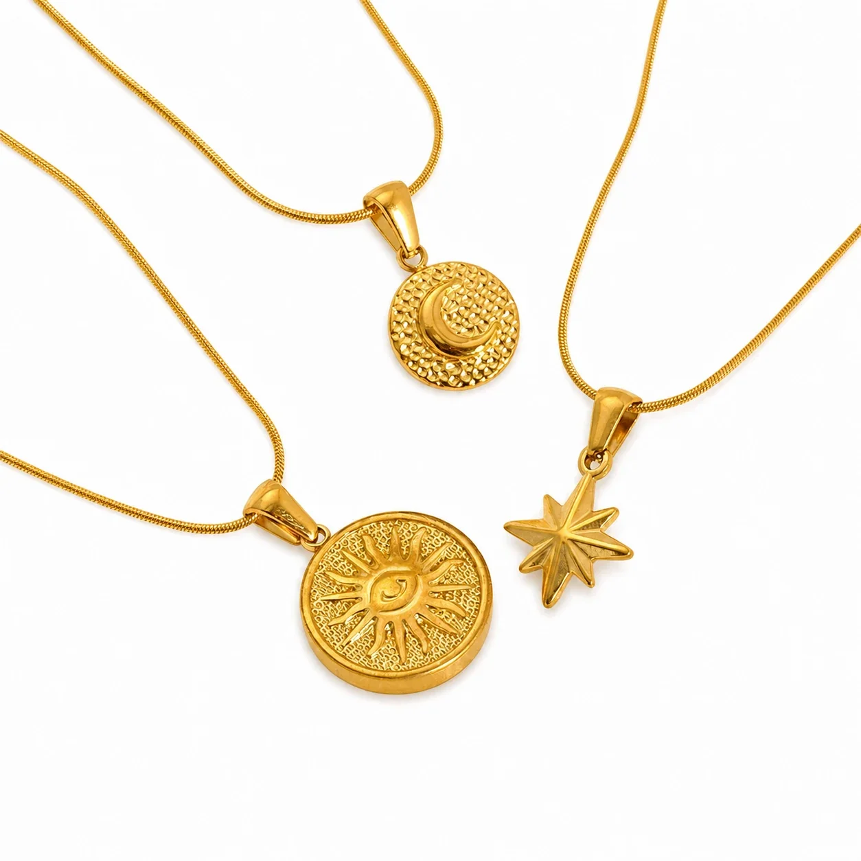 Celestial 18K Gold-Plated Sun Moon Snake Chain Necklace