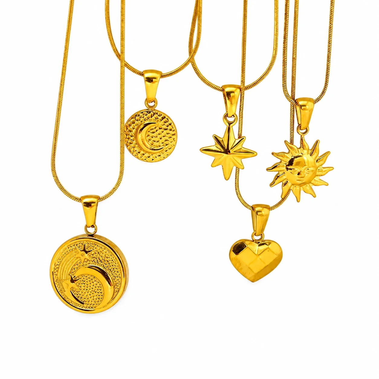Celestial 18K Gold-Plated Sun Moon Snake Chain Necklace