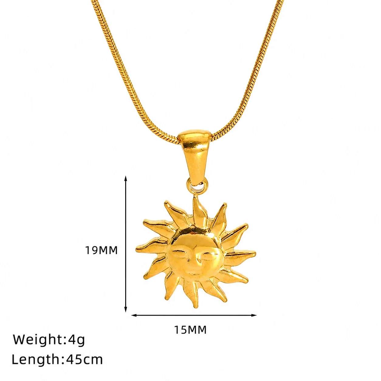 Celestial 18K Gold-Plated Sun Moon Snake Chain Necklace - Gold Moon Medallion Snake