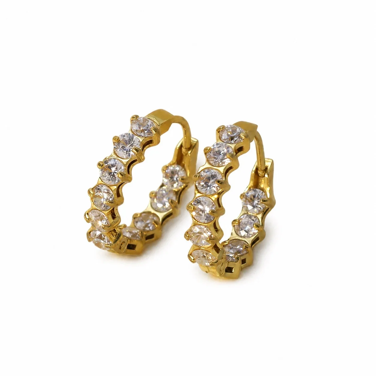 Scalloped 18K Gold-Plated 316 Steel CZ Hoop Earrings