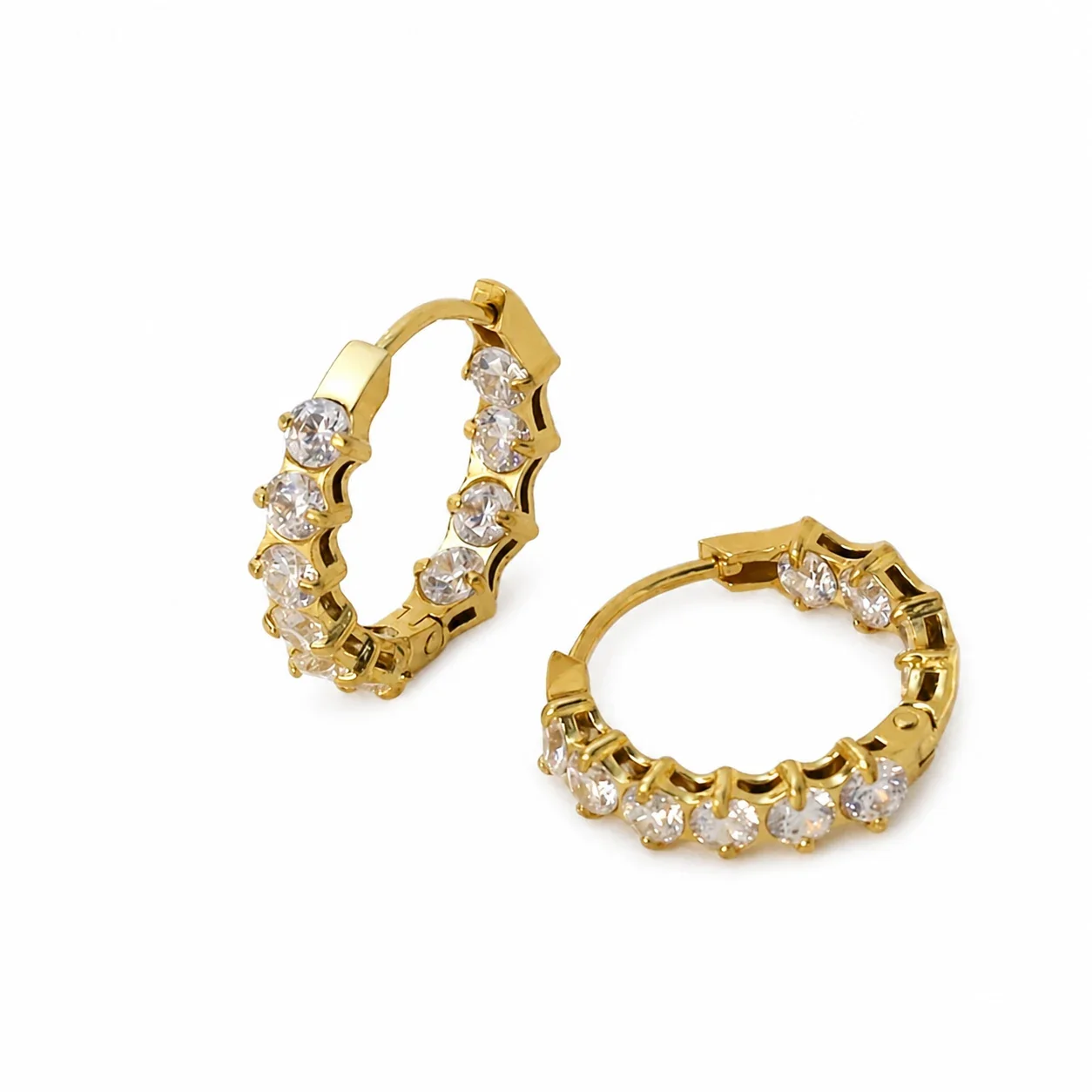 Scalloped 18K Gold-Plated 316 Steel CZ Hoop Earrings
